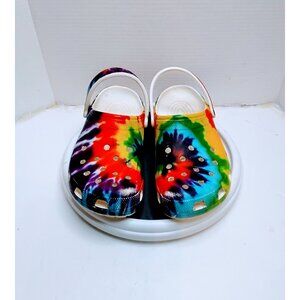 Tie-Dye Multicolor Crocs Clogs With Adjustable Strap  Size 9/11